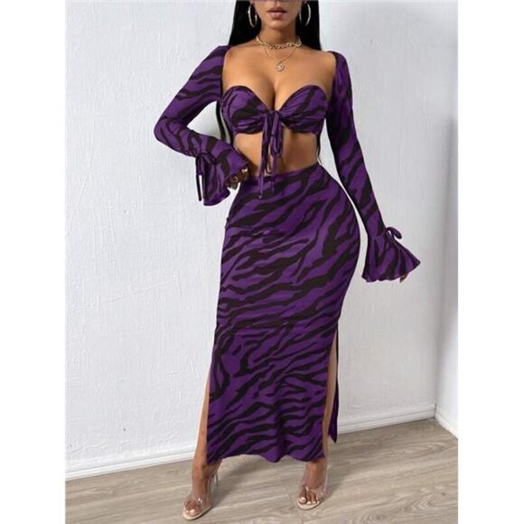 Cross Strap Cutout Top & Side Slit Midi Skirt Set main image 0
